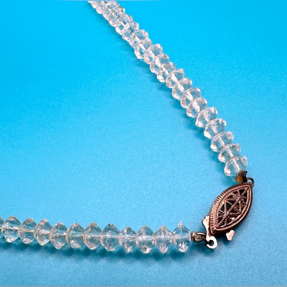 Vintage 1950s Aurora Borealis Faceted Bead Necklace Pierced Earring Set - Picture 10 of 12